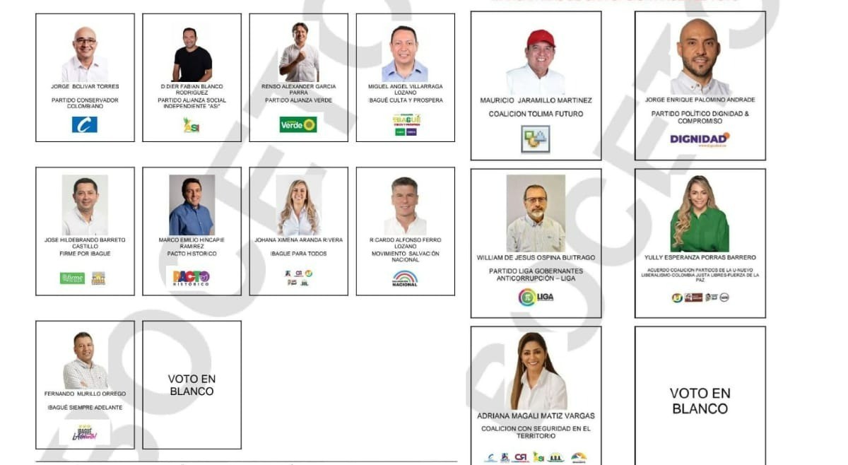 Así quedaron en el tarjetón los candidatos a la Alcaldía de Ibagué