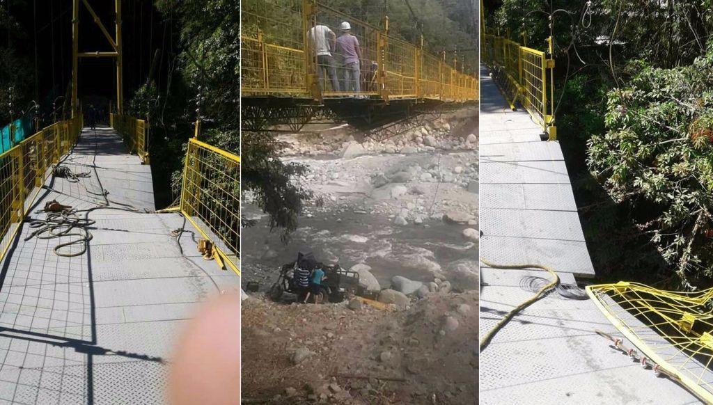 Colapsó puente peatonal sobre el río Cambrín, entregado hace dos semanas por la Gobernación