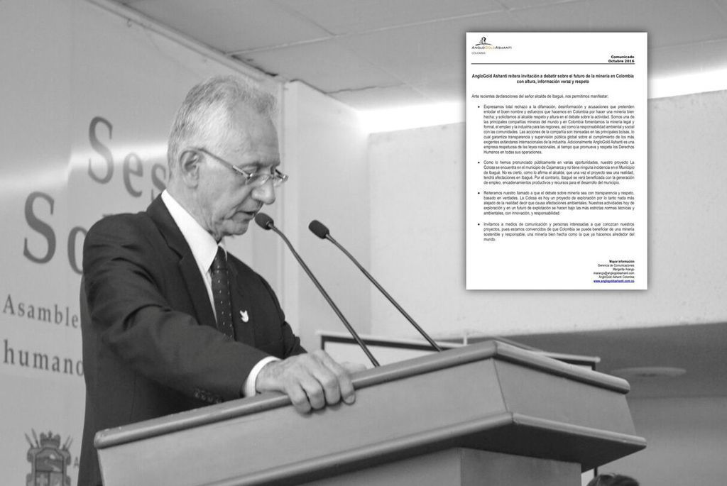 Enérgica respuesta del alcalde Jaramillo a Anglo Gold Ashanti
