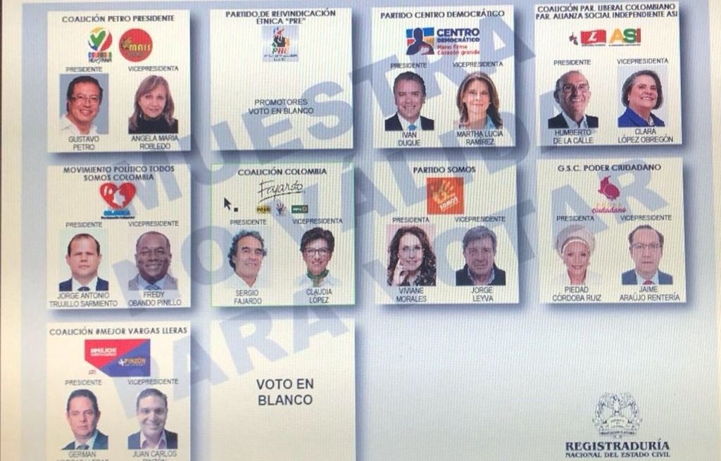 Así quedó el tarjetón para la primera vuelta presidencial