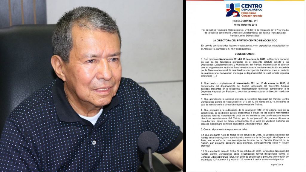 Centro Democrático revocó cambios en el directorio del Tolima