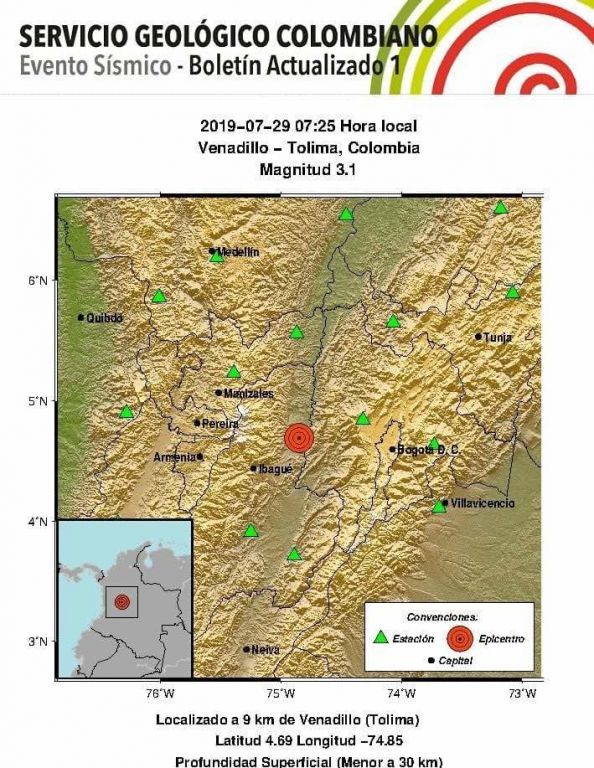 Temblor de baja intensidad se presentó en Venadillo y Ambalema
