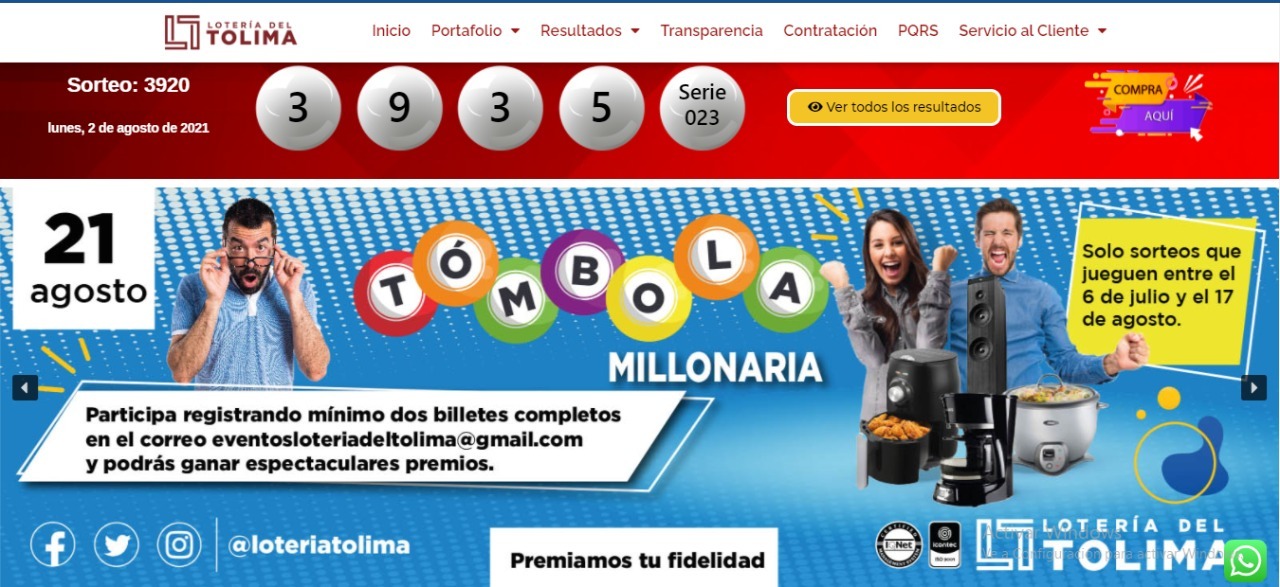 La Lotería del Tolima lanza al mercado su nueva página web interactiva