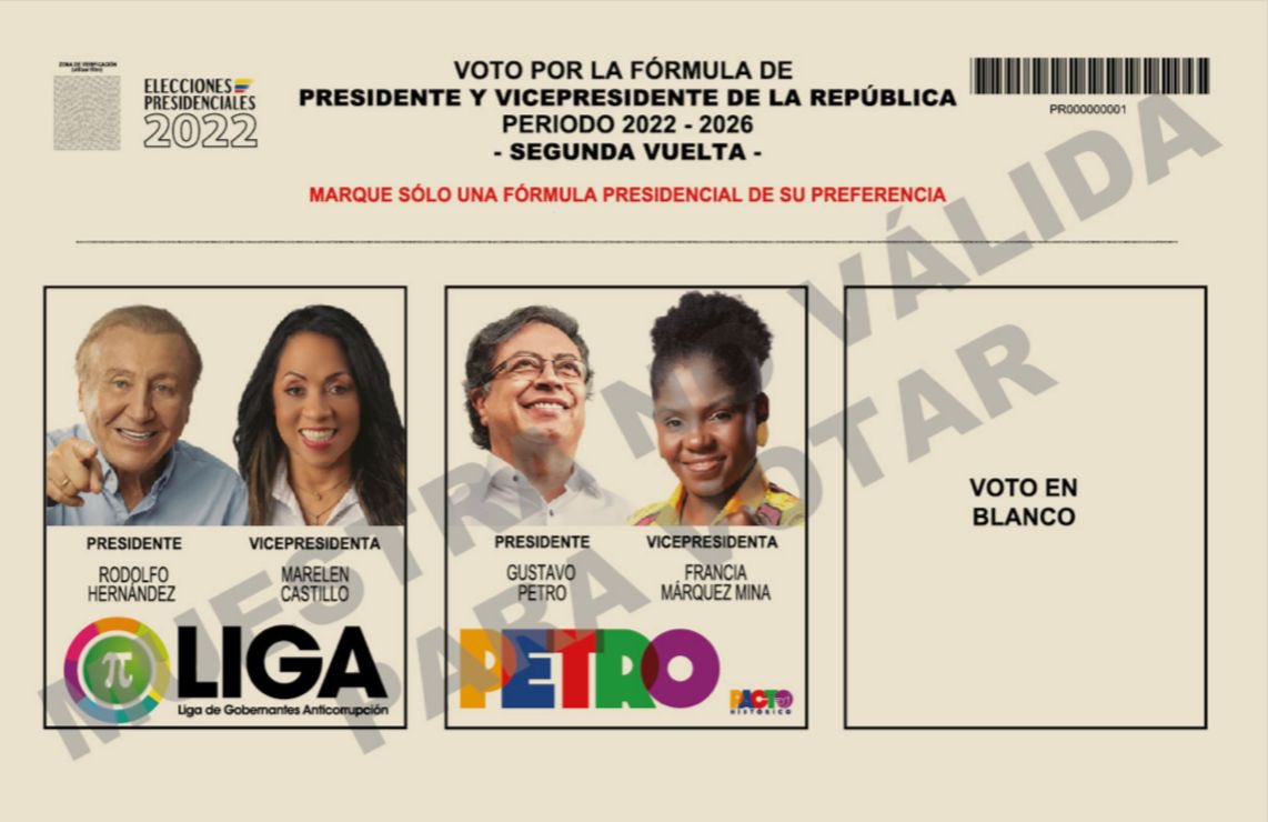 Listo el tarjetón para la segunda vuelta del próximo 19 de junio