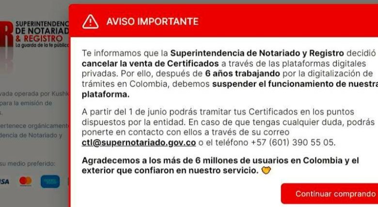 Notarías habilitadas para expedir el certificado de tradición y libertad