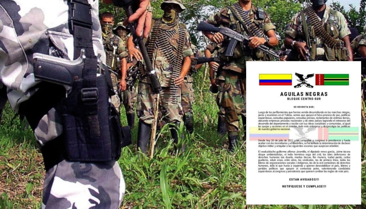 Preocupación por presunto panfleto de las Águilas Negras que amenaza a la izquierda del Tolima