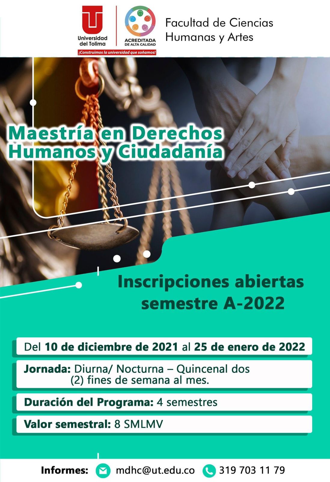 Conozca los posgrados de la facultad de Ciencias Humanas y Artes de la universidad del Tolima.
